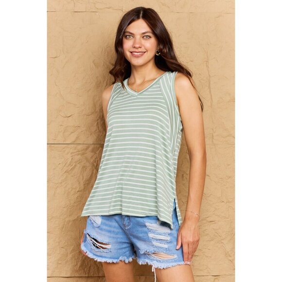 Doublju Full Size Striped Sleeveless V-Neck Top - Picture 6 of 11